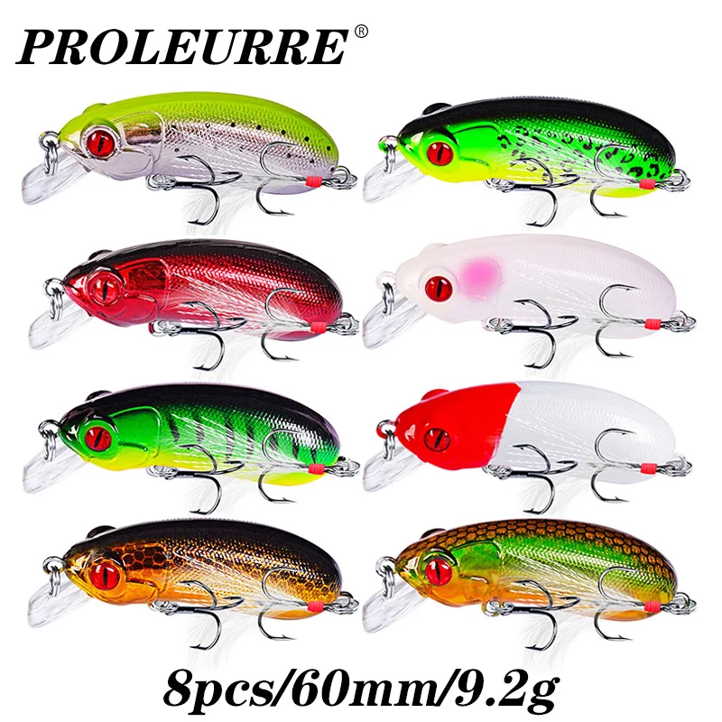 

8PCS Mixed Colors Fishing Lure Set 6cm 9.2g Minnow Hard Wobblers Tackle Kit Aritificial Baits With Hook Diving Swimbait Pesca