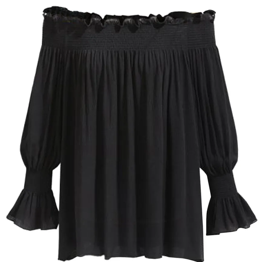 Женская блузка с открытыми плечами сетчатая длинными рукавами и принтом