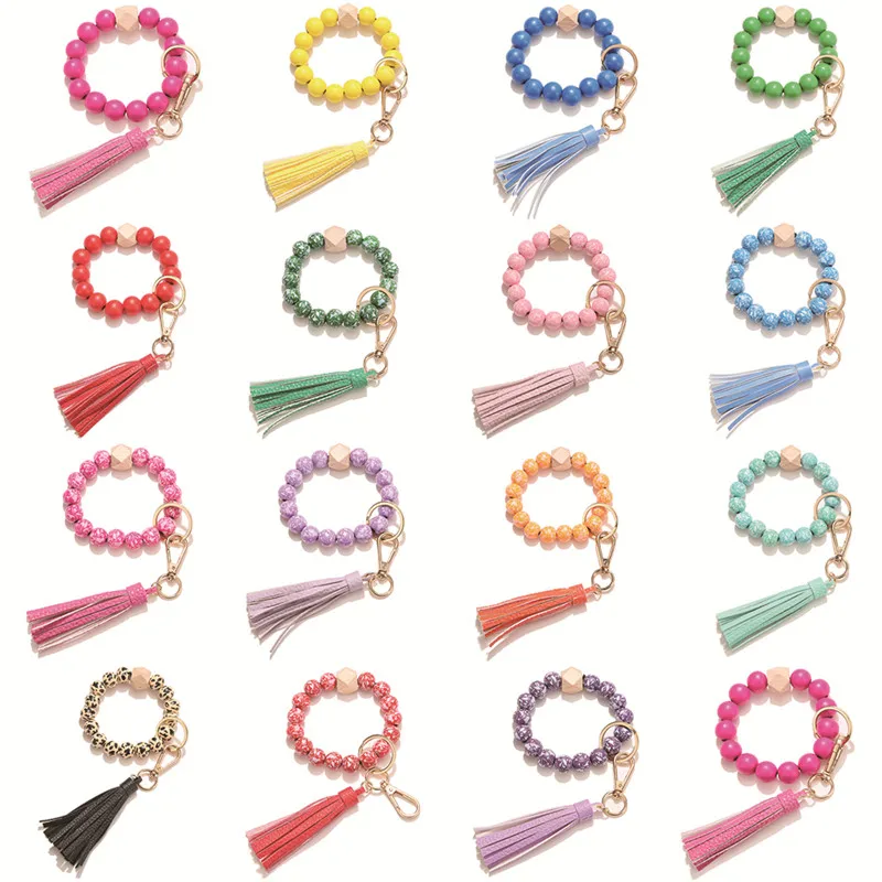 Новинка 1 шт. брелок с кисточкой деревянные бусины браслет на запястье для ключей