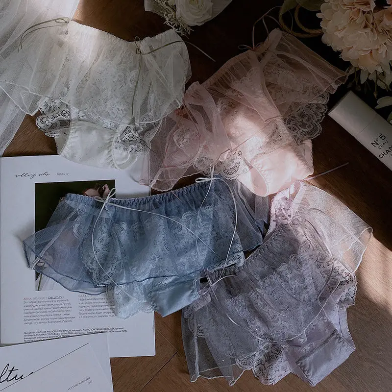 

Japanese Lace Panties Sweet Net Yarn Pure Desire Girl Cute Pure Cotton French Briefs Sexy Charming Women's Panties