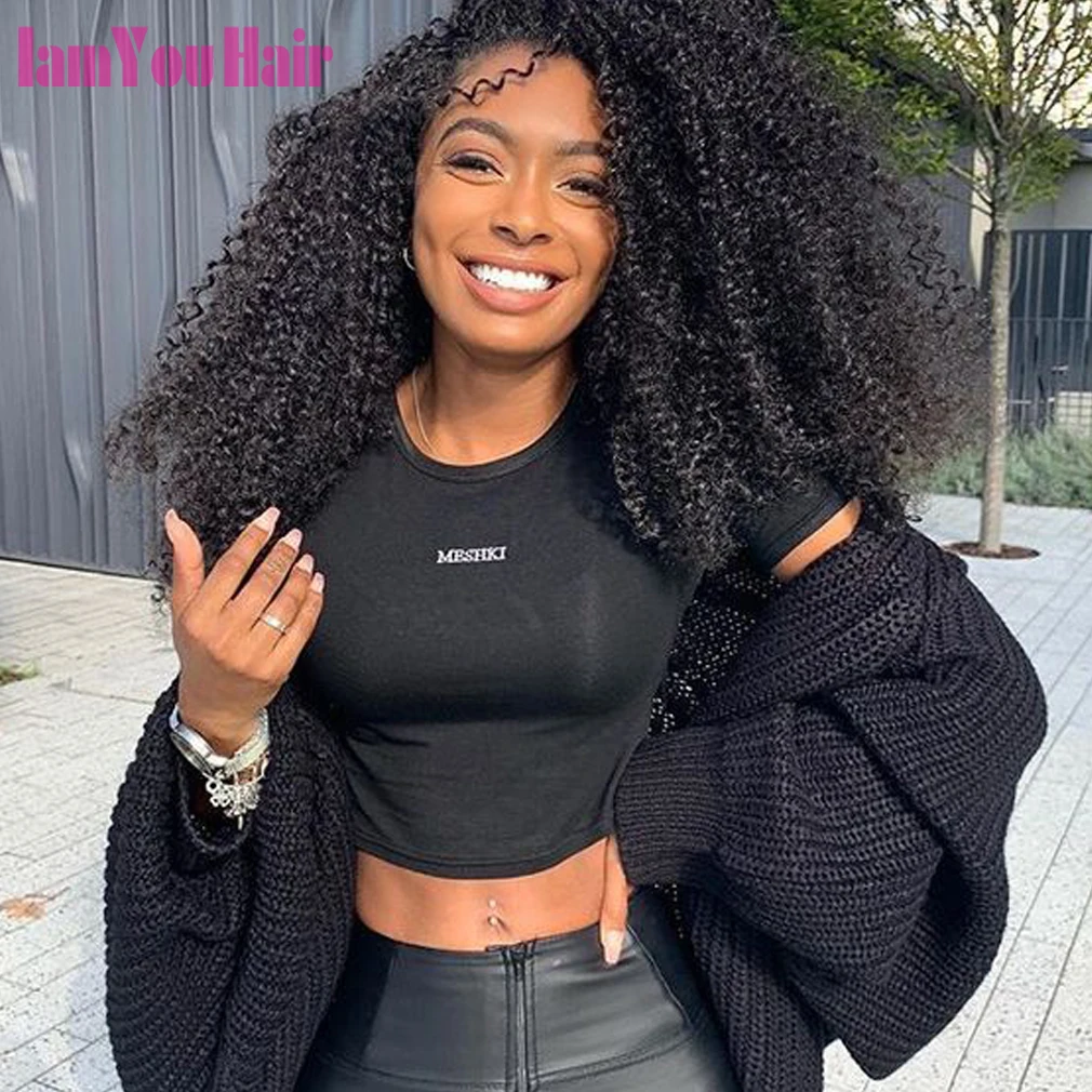 

IAMYOU Afro kinky Curly Wig HD Transparent Lace Frontal Wig 4x4 Closure 13x4 Lace Front Wig Human Hair 250 Density Remy Brazilia