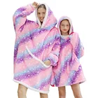 Зимнее шерстяное одеяло, плюшевое флисовое семейное одеяло, свитшот для девушек с единорогом, одеяло оверсайз с рукавами, большое толстое