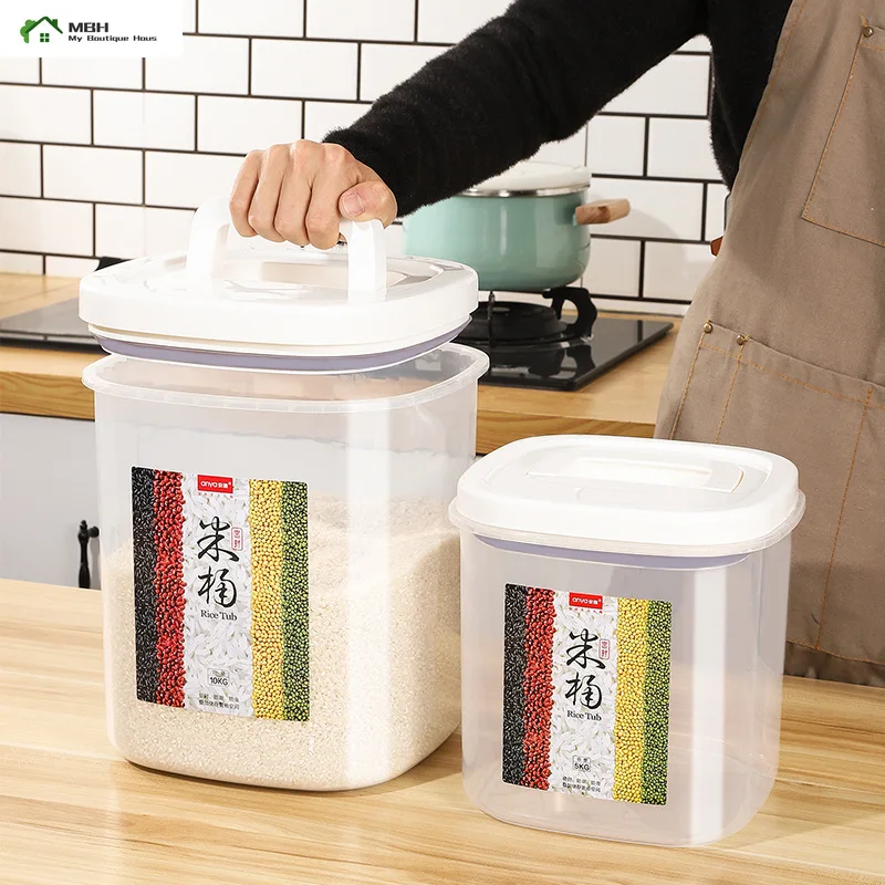 

5/10KG Portable Transparent Rice Bucket Insect-Proof Moisture-Proof Sealed Container Flour Storage Tank Rice Storage Box
