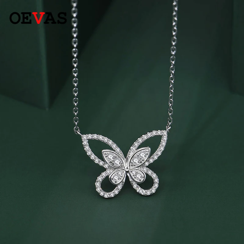 

OEVAS 925 Sterling Silver Created Moissanite Gemstone Wedding Engagement Butterfly Pendent Necklace Party Fine Jewelry Wholesale