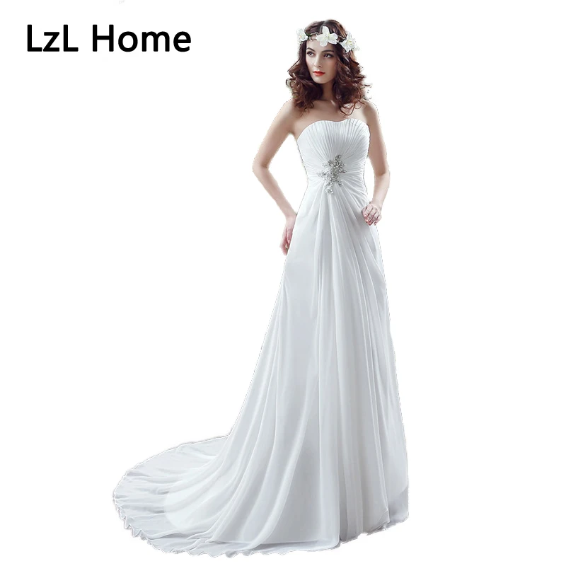 LZL домашнее шифоновое свадебное платье без бретелек рукавов в пол длинное