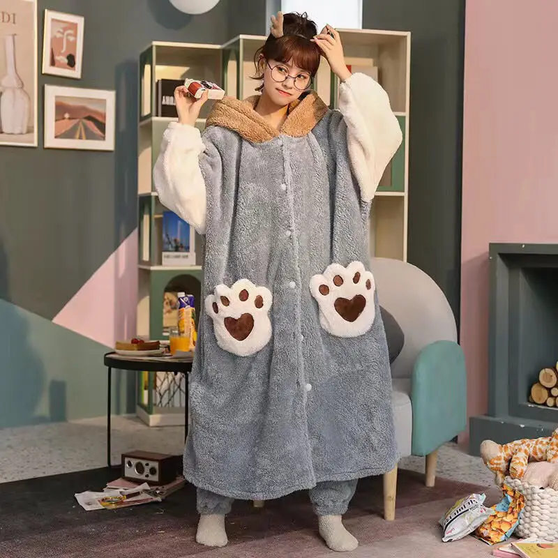 Женская пижама утолщенный теплый свободный банный халат для лица из кораллового