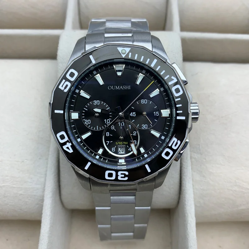 

Chronograph Quartz Watch Men's Watch Multifunction 43mm Luminous Waterproof Stainless Steel Dial Ceramic Bezel