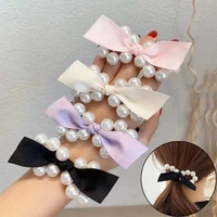 2pcs classic plaid elastic bow with pearl hair ties korean hairbands women girls hair rope korean accessories gum scrunchies
