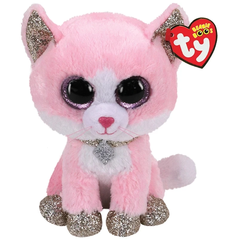 

Ty Big Eyes Beanie Fiona Glittery Ears Feet And Pink Eyes Necklace Cat Soft Plush Animal Doll Cute Toy Child Christmas Gift 15CM