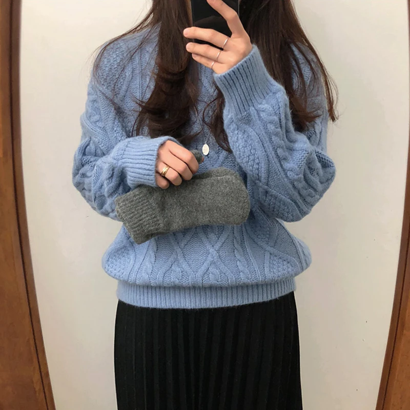 Свитер BGTEEVER Женский вязаный с круглым вырезом винтажный свободный джемпер