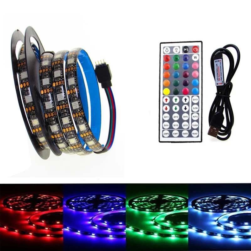 

Neon RGB LED Strip USB 5V PC 50CM- 5M White/Black PCB USB Led TV Strip Light RGB Tape Diode 5 V 44key Controller For Backlight