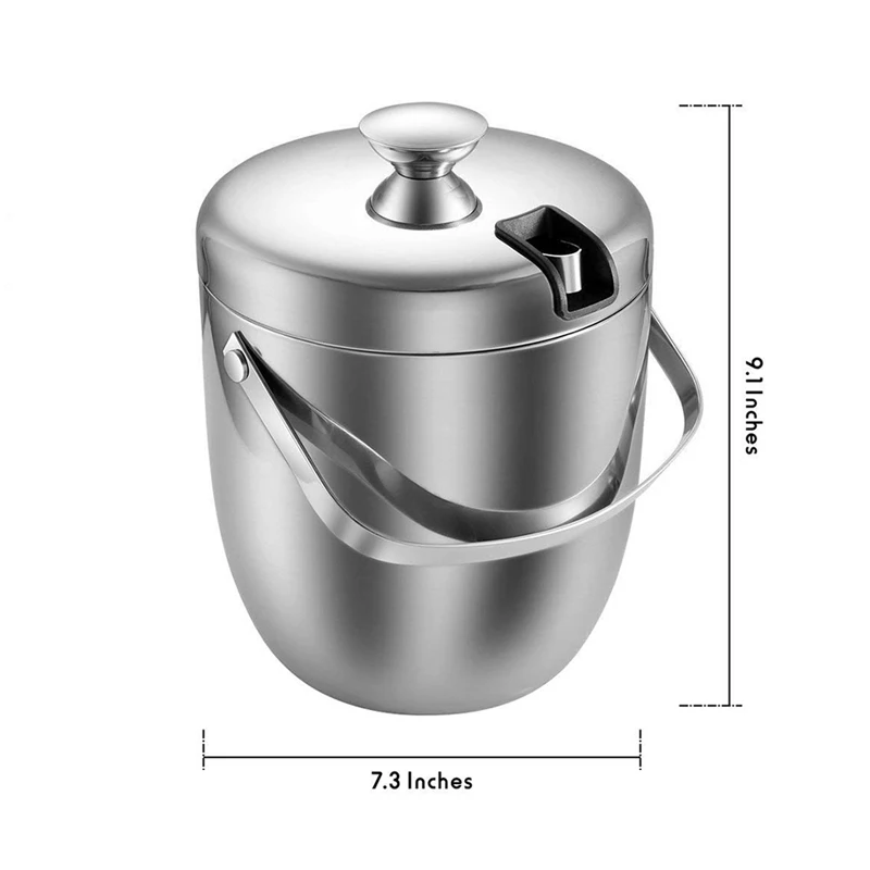 

UNTIOR 2.8L Stainless Steel Ice Bucket Double Walled with Lid Handle Whiskey Chilling Ice Cube Home Bar Beer Wine Cooler Tools