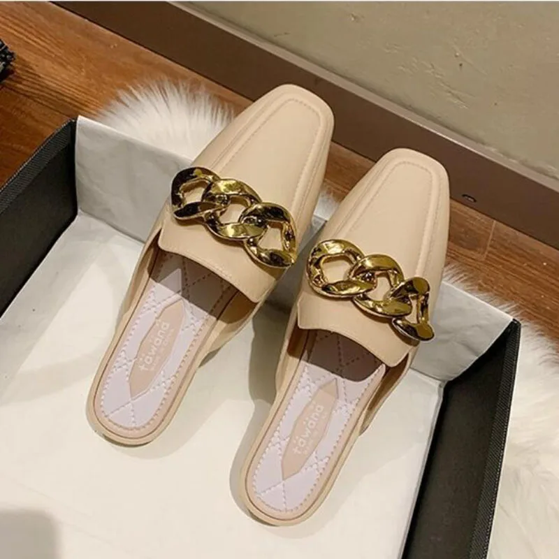 

Women Slippers Fashion Flat Shoes 2021 Summer Solid Color Simplicity Slip on Leisure Ladies External Wear Woman Leather Shoes