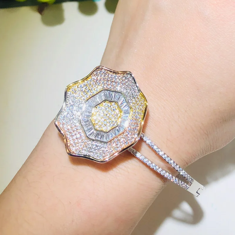 Пера сверкающий белый микро проложить CZ 3 тона золотые ювелирные изделия большая