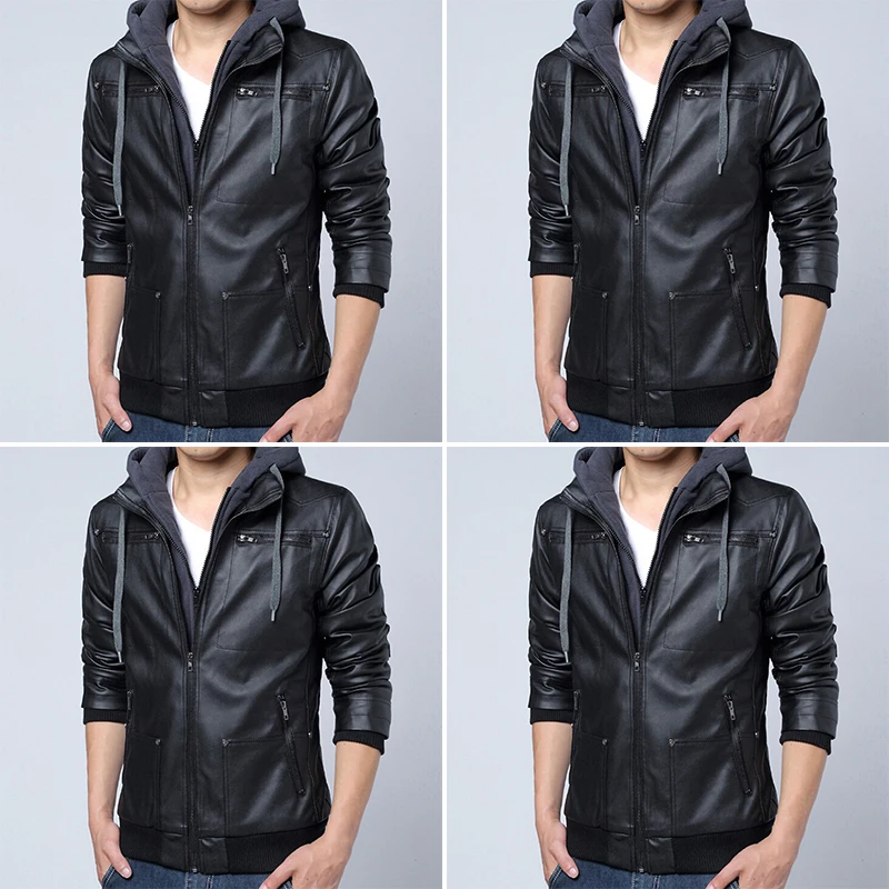 

Tide New Men's Jackets Black Polyester Motorcycle Leather Slim Coat Oversize Fashion Men Coat