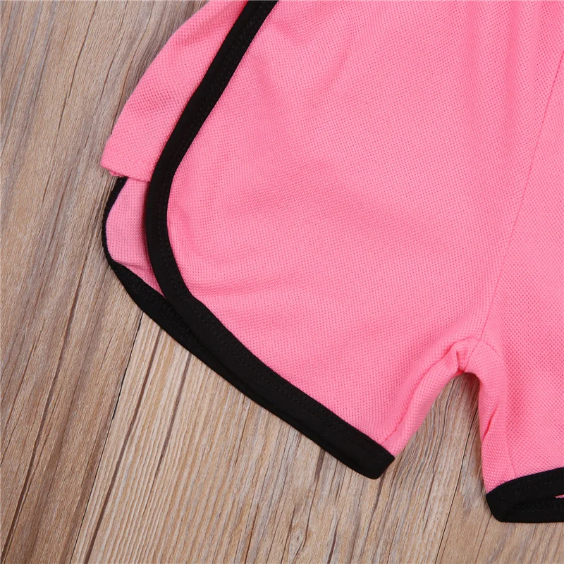 

2Pcs Sports Style Summer Clothes Set Kid Girl Letter Printed Sleeveless Vest Tops Elastic Pink Short Pants 1-4Y Toddle Baby Girl
