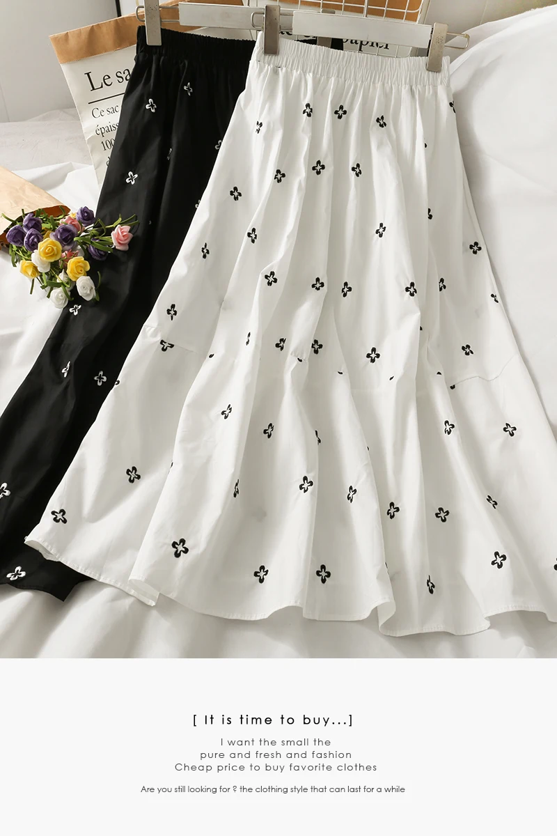 

2021 Summer Embroidered High Waist Slim Long A-line Skirt Women Skirts