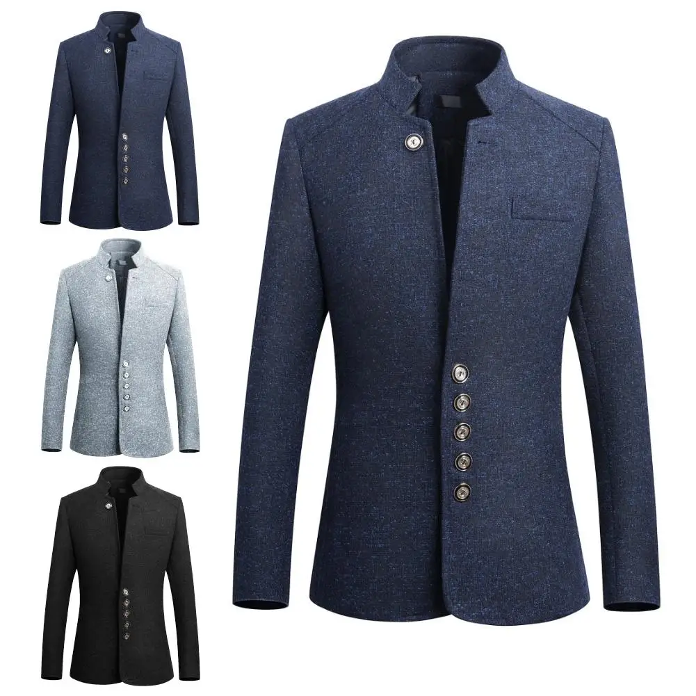 

Fashion Stand Collar Suit Jacket Slim Single Breasted Business Blazer Coat Elegant and sleek men's business wear For Unisex