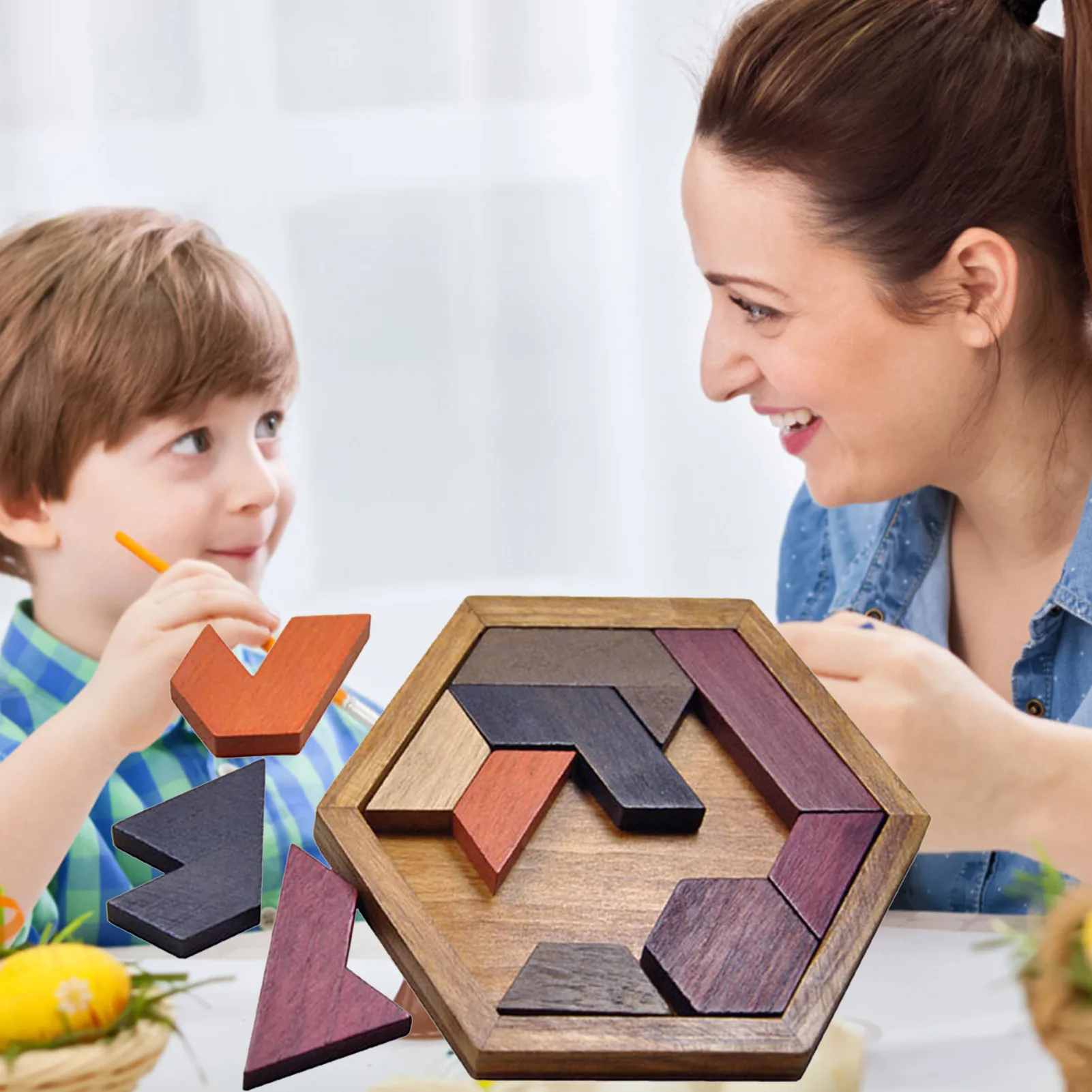 

Wooden Blocks Puzzle Brain Teasers Toy 11pcs Tangram Games Wood Jigsaw Box Brain Teasers Montessori Educational Gift rational