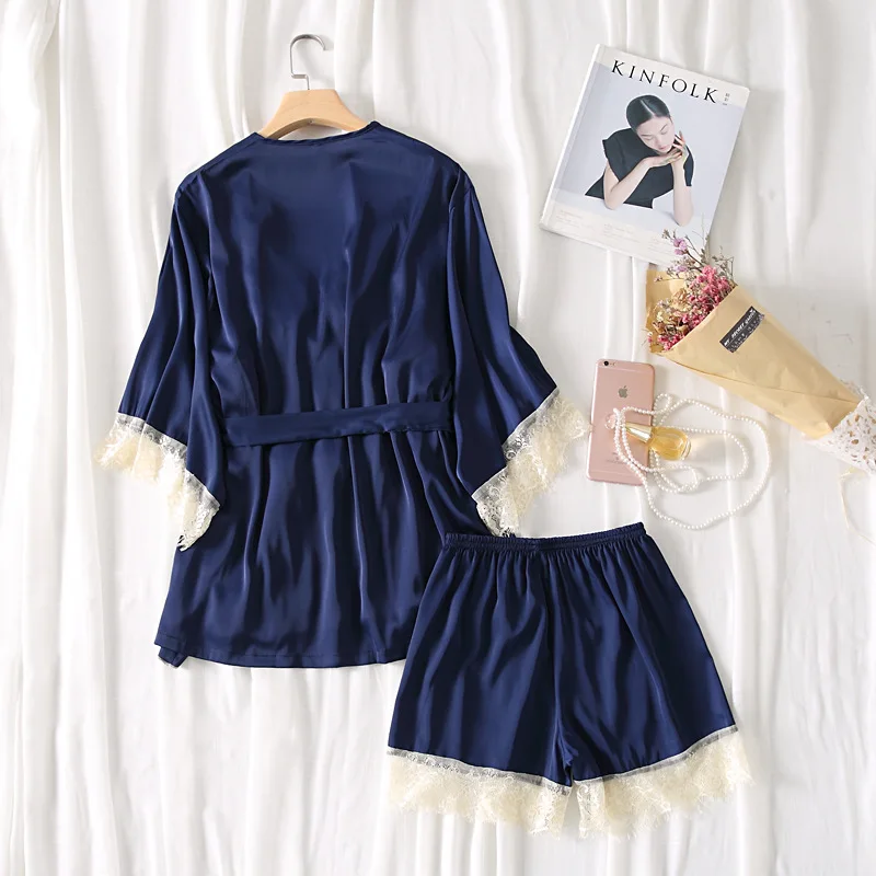 3 шт. пижама комплект для сна женское сексуальное кружевное ночное белье темно