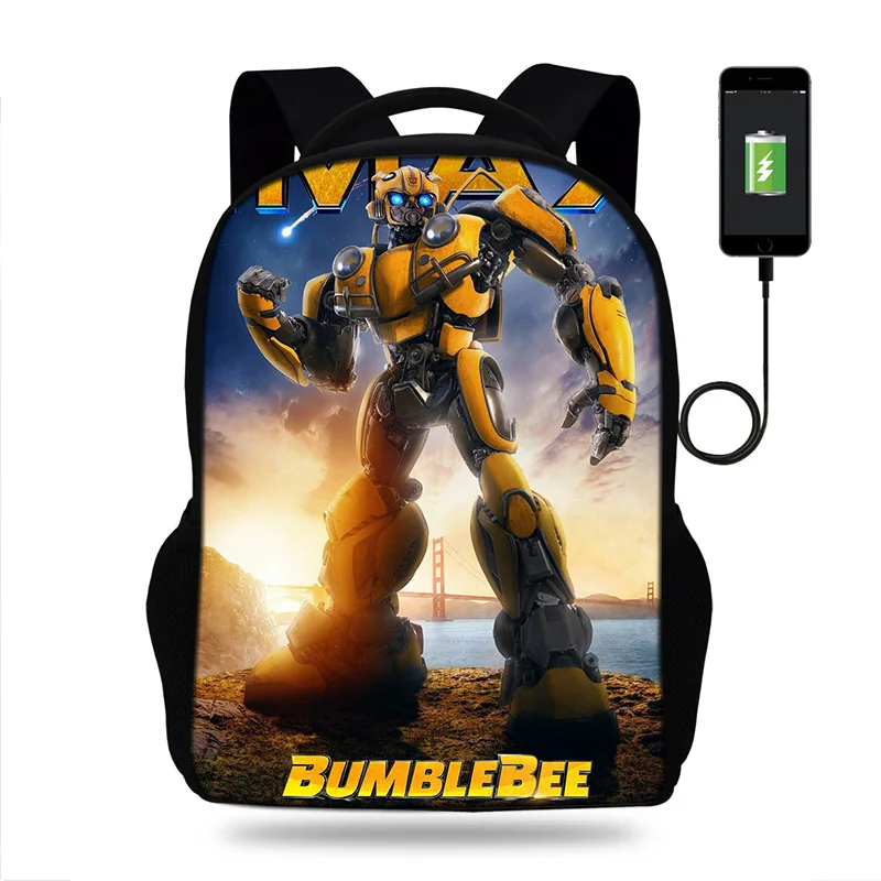 17 inch Movie Bumblebee Laptop Schoolbag USB Charge Mens Bags Womens Backpack for Teenagers Boys School Bag Mochila Travel | Багаж и сумки