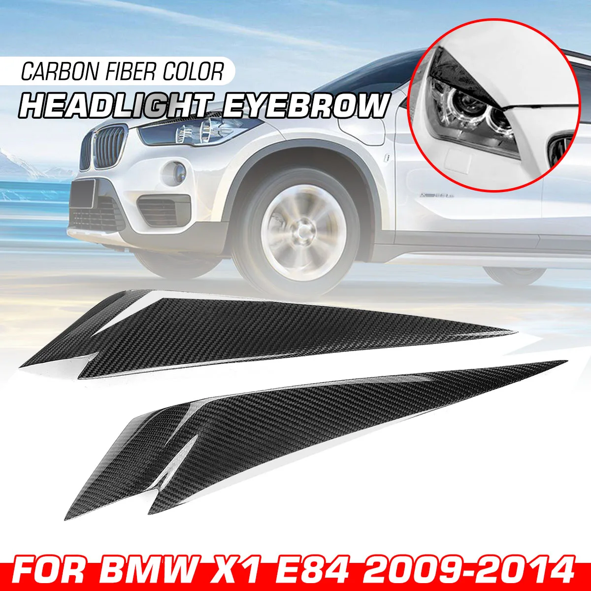 

Carbon Fiber Car Headlight Eyebrow Cover Trim For BMW X1 E84 2009 2010 2011 2012 2013 2014 2015 Head Lamp Eyelids Sticker