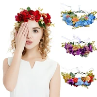 new bridal wreath headdress rose flower headband bridesmaid wreath beach wedding hair accessories for women halloween decoration
