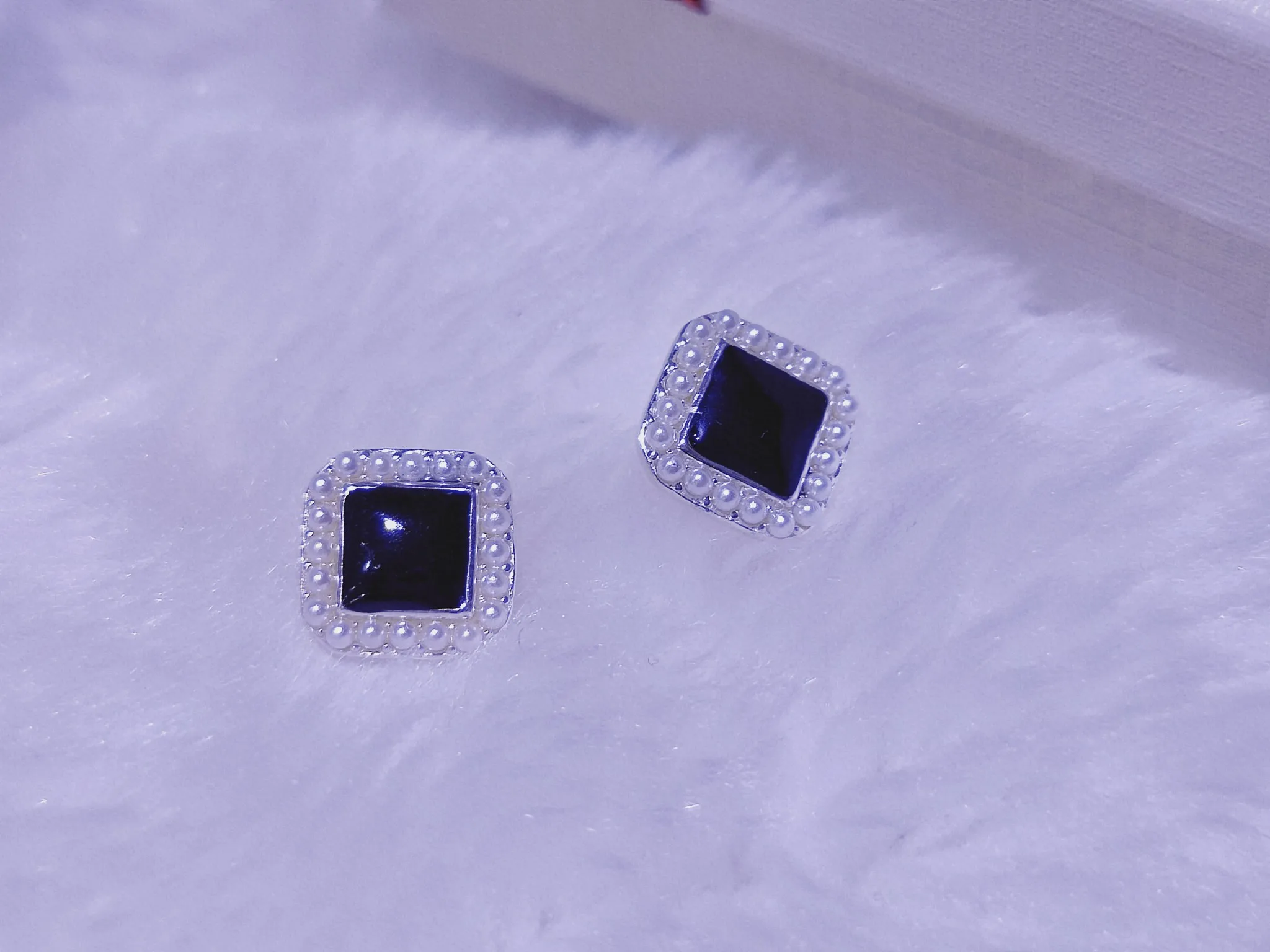 

French style small fragrance sterling silver pearl square earrings fashion trend