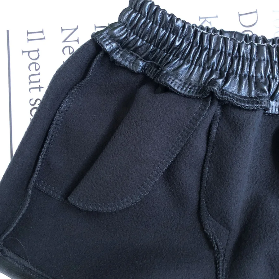 Короткие Зимние флисовые теплые плотные укороченные брюки из искусственной кожи