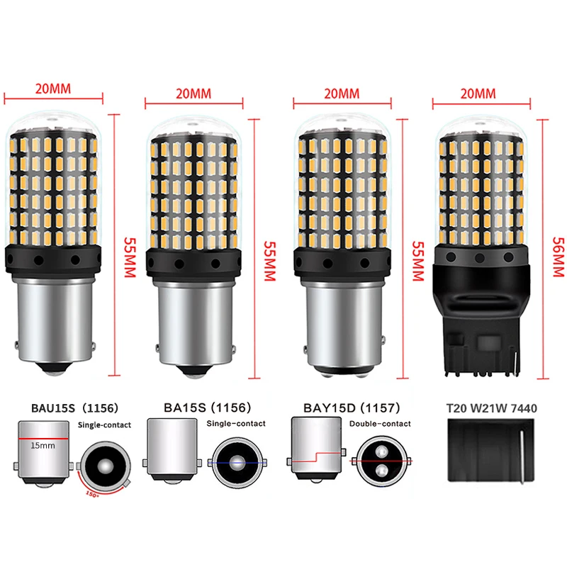 1 шт. 1156 BA15S P21W BAU15S PY21W светодиодный T20 7440 W21W P21/5 Вт 1157 BAY15D лампы 144smd CanBus для поворотов