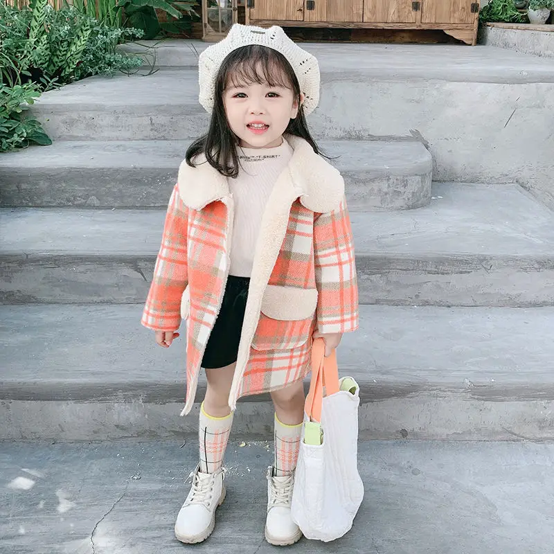 Hot Sale 2021 Fall Winter New Girls Thicken Long Plaid Woolen Jacket Children's Clothes Outerwear Kids Princess Woollen Coat X49 | Детская