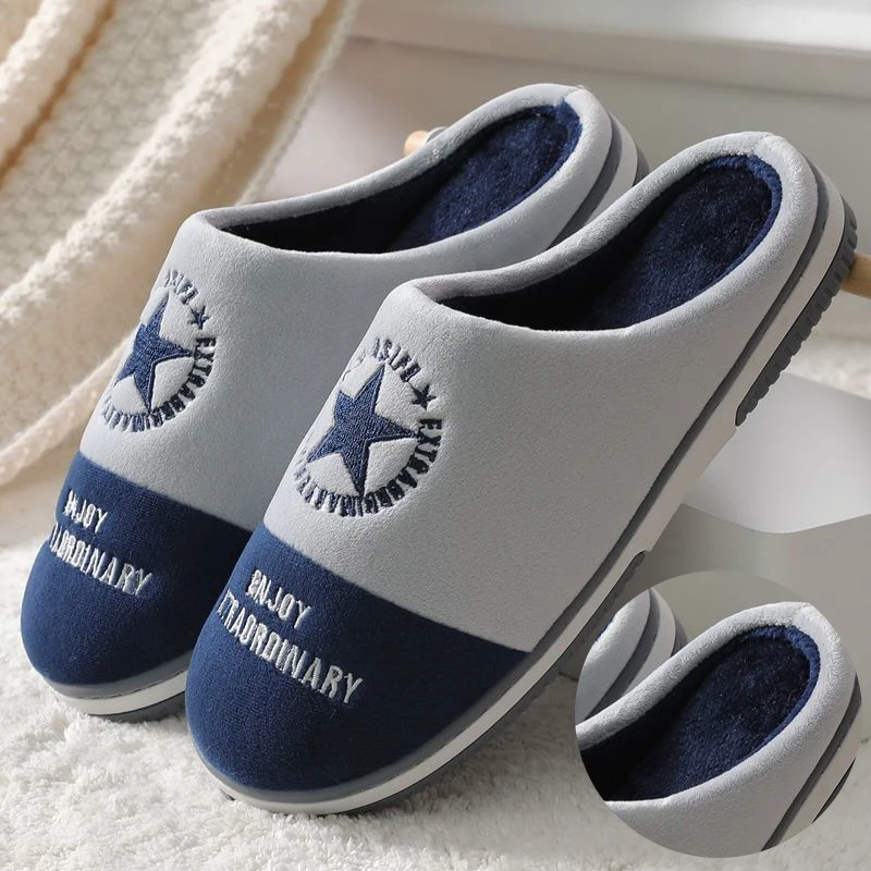 

Men's Home Slippers Winter Warm Home Cotton Thick Shoes Bottom Soft Indoor Casual Shoes