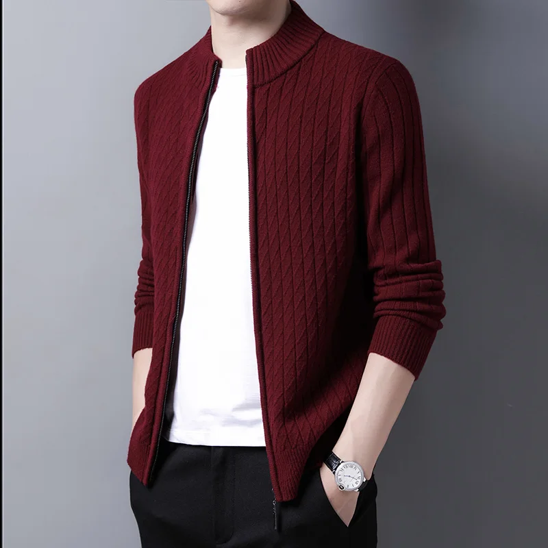 Man Cashmere Cardigan Winter Autumn Pure 100% Wool Sweater Male Knit Jacket Long Sleeve Coat