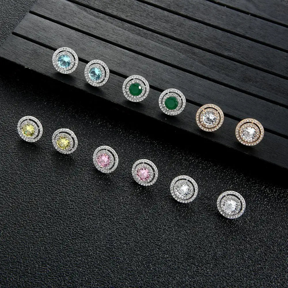 

Luxury Round Stud Earrings For Women Wedding Cubic Zirconia Dubai Bridal Earring Jewelry Accessories E9496