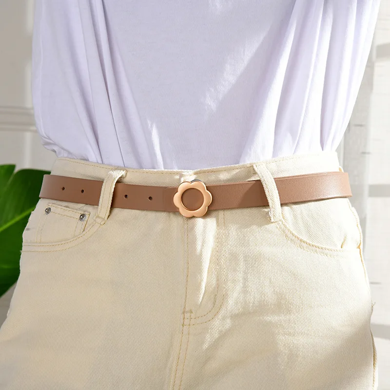 

Women's Belts Luxury Wreaths Gold Buckles Belts Fashion Wild Trendy Simple Smooth Buckles Dresses Decorative Designer Belt