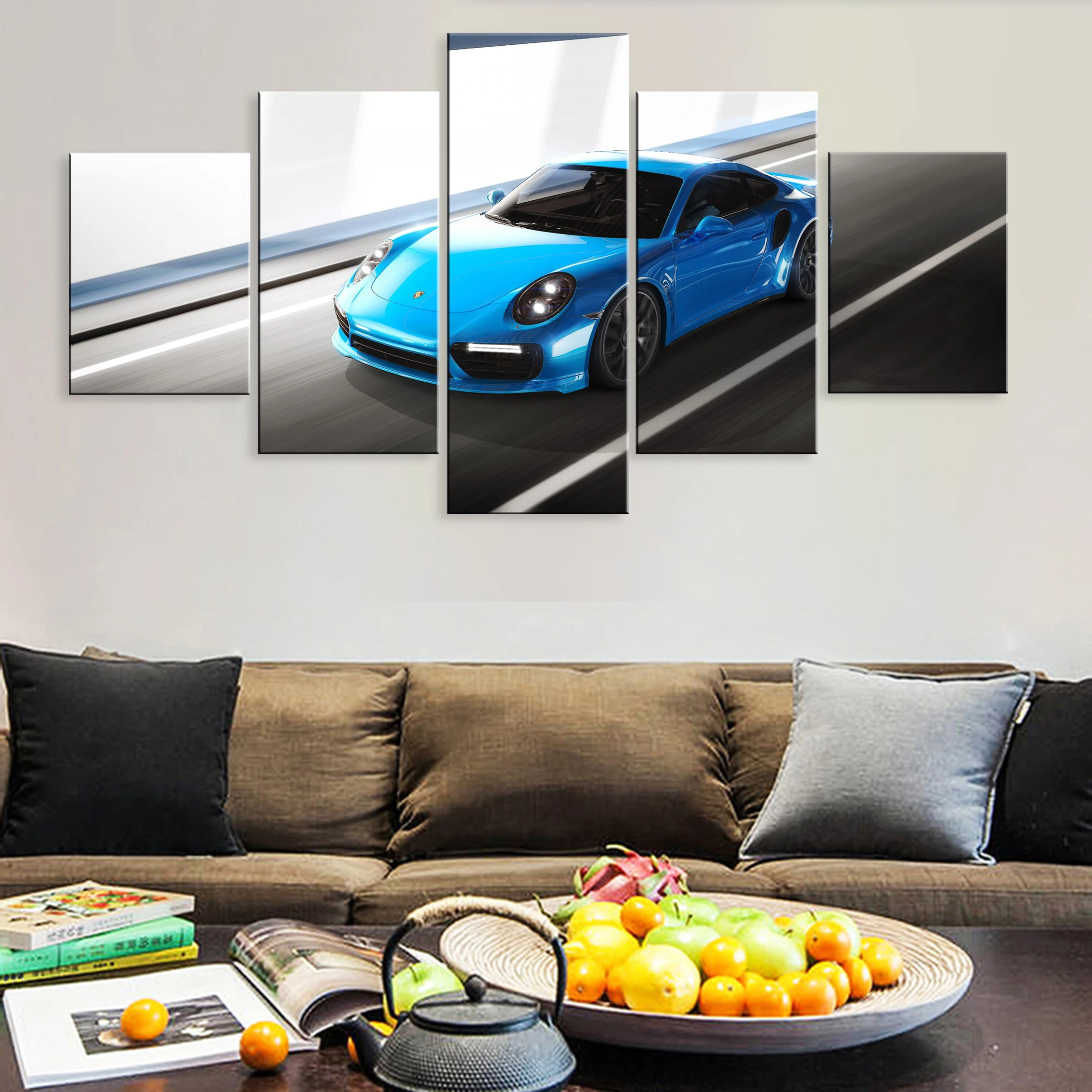 

Hd Printed Decoration Modern 5 Pieces Artwork Modular Poster Canvas Living Room Home Decor Framework Cool Blue Luxury Car