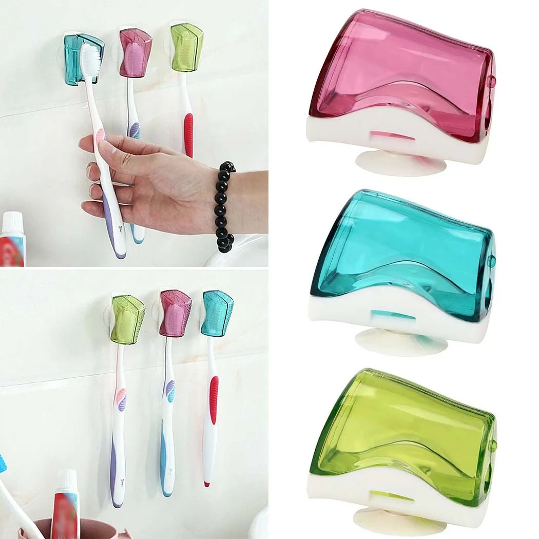 

3pcs Home Bathroom Toothbrush Holder Wall Mount Suction Holder Rack Cover Stand Open And Closed Toothbrush Cover