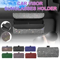 2021 new bling car interior visor sunglasses holder eyeglass storage case pu leather car visor accessories glasses organizer