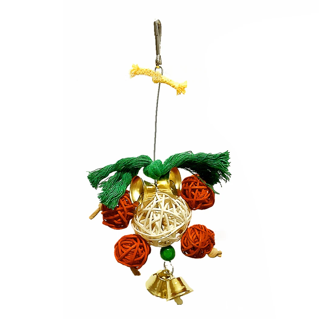 

1pc New Christmas Bird Toy Sepak Takraw Wood Training Parrot Chew Toy Bird Hanging Toy Parrot Toy Bird Supplies Multicolor