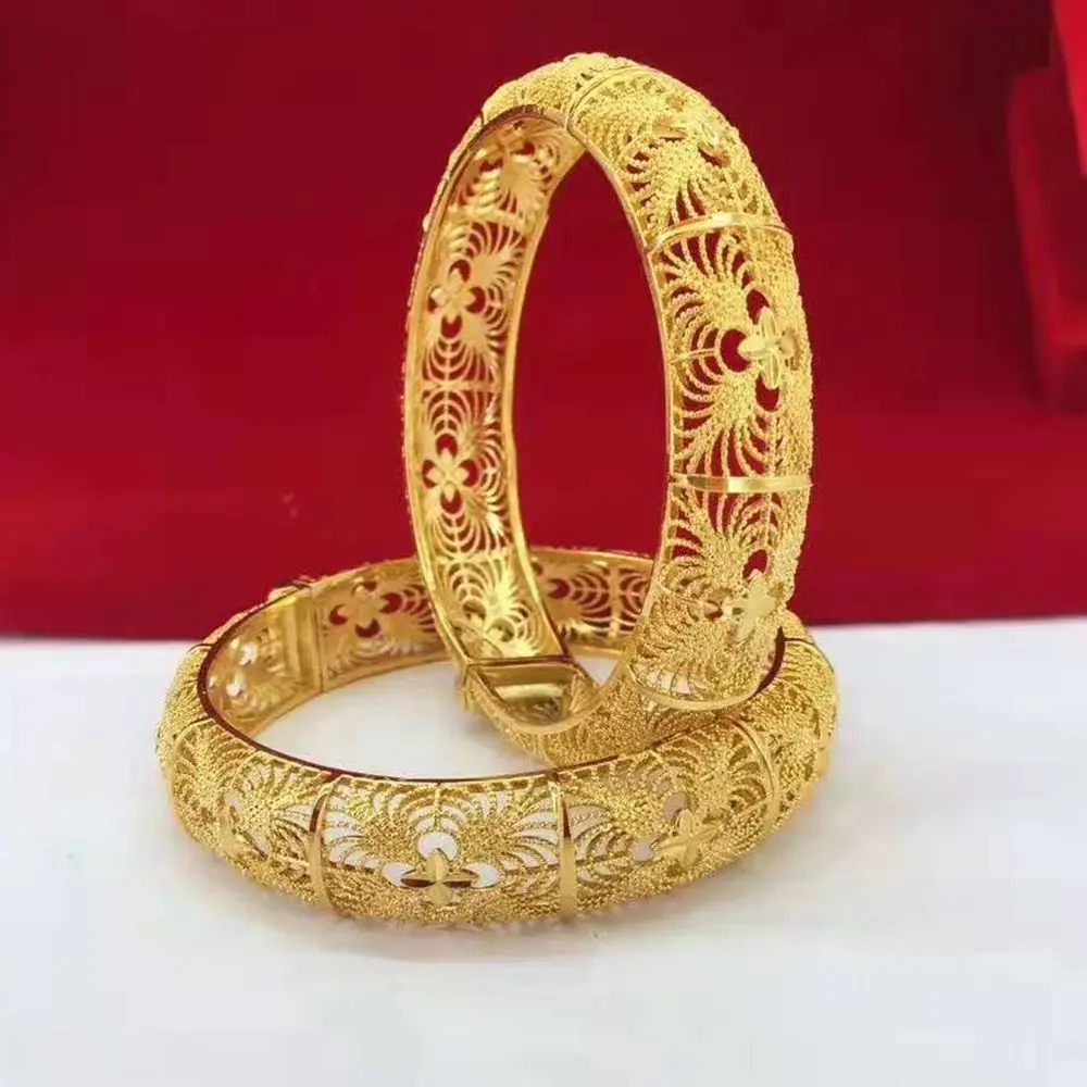 

1 Pcs Newest Dubai Hollow Bangle Filigree Luxury Wedding Party Yellow Gold Filled Womens Bangle Bracelet Openable 15mm Thick