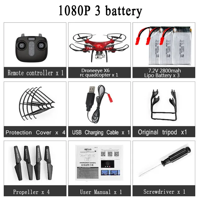 Red 1080P 3Battery Радиоуправляемый Дрон Квадрокоптер с 1080P Wifi FPV Вертолет камеры 20-25 мин Время полета Профессиональный Дрон 720p Квадрокоптер Дрон - Цвет: Red 1080P 3Battery