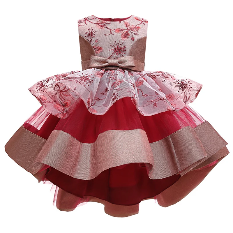 

Flower girl wedding party ball beading tail wedding dress white dress girl Princess first birthday party tail dress vestidos de
