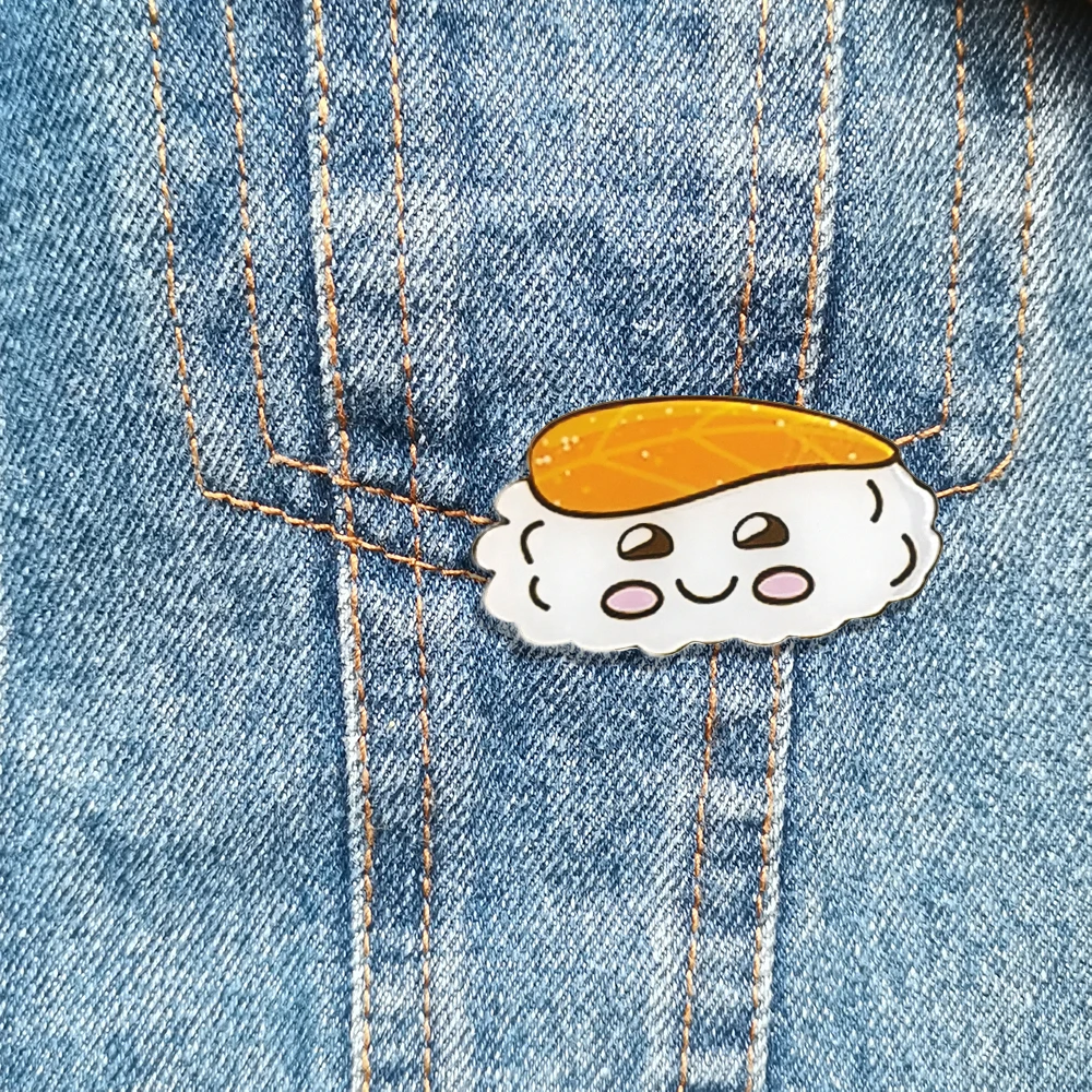 Cartoon Sushi Acrylic Pins Cute Japanese Foods Brooches Denim Shirt Collar Lapel Pins Badge Jewelry Gifts