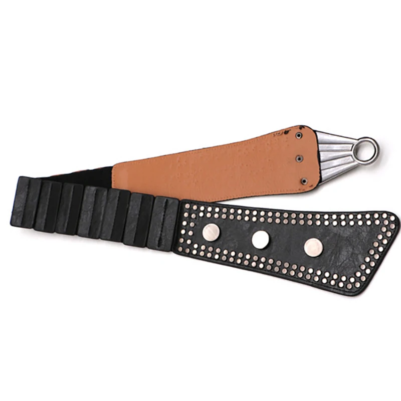 

2021 New Fashion Black Girdle Punk Style Rivets Irregular Metal Buckle Women Belt Female Pu Leather Super Wide Belts All-match