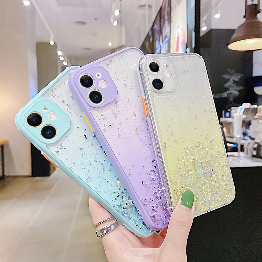 

Luxury Gradient Phone Case For iPhone 11 12 Pro Max 12 Mini XS MAX SE 2020 X XR XS 7 8 6 Plus 6S Transparent Glitter Soft Covers