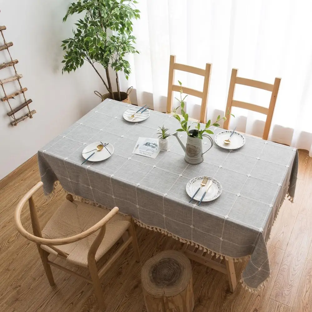 Скатерть из льна и хлопка прямоугольная пылезащитная скатерть с кружевными