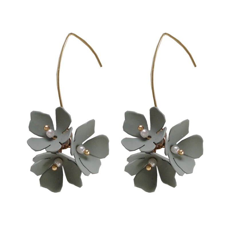 

Fashion Flower Drop Dangle Earrings Paint Grey Coating Golden Sweet Jewelry Vintage Statement Earrings For Girls Women Gifts