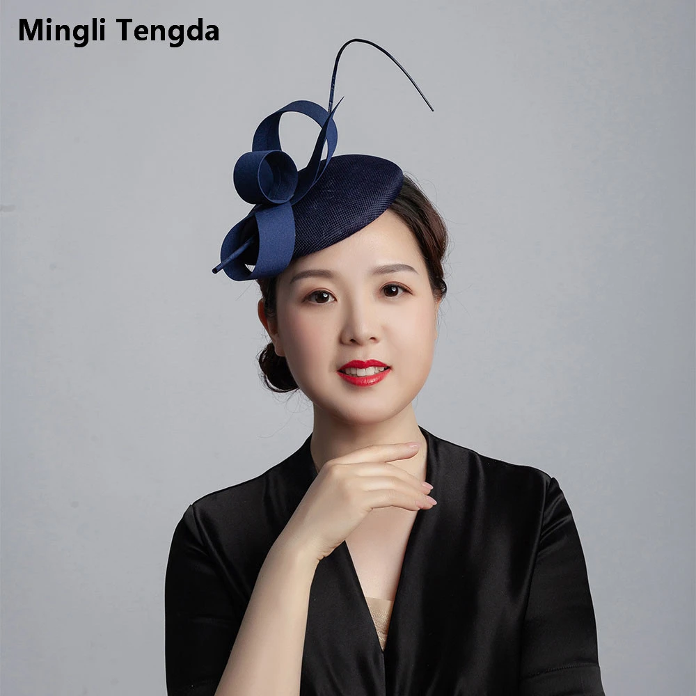 Mingli Tengda шляпа невесты из пеньковой розовой пряжи перо Свадебные аксессуары