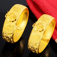 elegant 24k yellow gold plated double happiness dragon phoenix bracelet for women bride bracelet bangles wedding fine jewelry