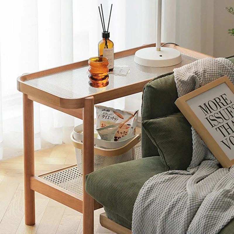 

Nordic Sofa Side Table Living Room Solid Wood Home Living Room Bedroom Glass Corner Table Simple and Durable Small Coffee Table